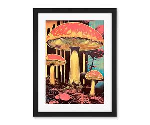 Artery8 Red Mushroom Fungi Pink Blue Bright Psychedelic Nature Kitchen Artwork Framed Wall Art Print 18X24 Inch