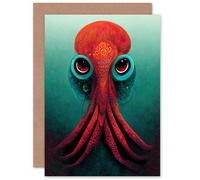 Artery8 Red Octopus for Him or Her Man Woman Birthday Thank You Congratulations Blank Art Greeting Card