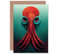 Artery8 Red Octopus for Him or Her Man Woman Birthday Thank You Congratulations Blank Art Greeting Card