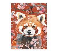 Artery8 Red Panda Cherry Blossom Tree Branch Watercolour Wall Art Print | Size: W12" x H16" Artery8 Red W12" x H16"