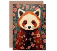 Artery8 Red Panda Cute Tree Blossom Birthday Kids Child Greeting Card & Envelope Artery8 Multicolor
