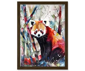 Artery8 Red Panda In Bamboo Forest Folk Art Artwork Framed A3 Wall Art Print