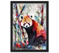 Artery8 Red Panda In Bamboo Forest Folk Art Artwork Framed Wall Art Print A4 in Black Artery8 Black