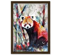 Red Panda In Bamboo Forest Folk Art Artwork Framed Wall Art Print A4 Artery8 Brown One Size