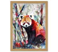 Artery8 Red Panda In Bamboo Forest Folk Art Artwork Framed Wall Art Print A4
