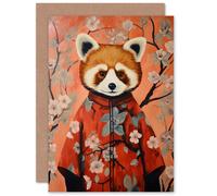 Artery8 Red Panda in Kimono Cherry Blossom Trees Japan Birthday Greeting Card Artery8 Multicolor