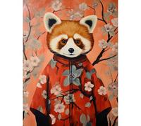 Wall Art Print Red Panda in Kimono Cherry Blossom Trees Japan Poster Artery8 Multi W24 inch x H32 inch