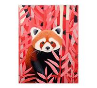 Artery8 Red Panda in Pink Bamboo Forest Oil Painting Extra Large XL Wall Art Poster Print