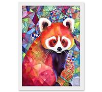 Artery8 Red Panda Polygon Pattern Folk Art Artwork Framed A3 Wall Art Print