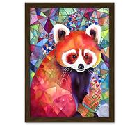 Artery8 Red Panda Polygon Pattern Folk Art Artwork Framed A3 Wall Art Print