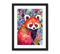 Artery8 Red Panda Polygon Pattern Folk Art Artwork Framed Wall Art Print 18X24 Inch