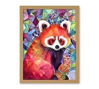 Artery8 Red Panda Polygon Pattern Folk Art Artwork Framed Wall Art Print 18X24 Inch