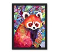 Artery8 Red Panda Polygon Pattern Folk Art Artwork Framed Wall Art Print 18X24 Inch