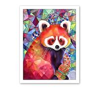 Artery8 Red Panda Polygon Pattern Folk Art Artwork Framed Wall Art Print 18X24 Inch
