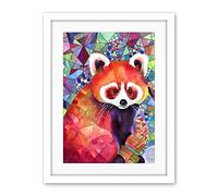 Artery8 Red Panda Polygon Pattern Folk Art Artwork Framed Wall Art Print 18X24 Inch