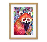 Artery8 Red Panda Polygon Pattern Folk Art Artwork Framed Wall Art Print 18X24 Inch