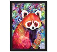 Red Panda Polygon Pattern Folk Art Artwork Framed Wall Art Print A4 Artery8 Black One Size
