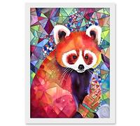 Red Panda Polygon Pattern Folk Art Artwork Framed Wall Art Print A4 Artery8 White One Size