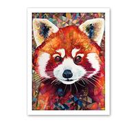 Artery8 Red Panda Portrait Multicoloured Folk Art Artwork Framed Wall Art Print 18X24 Inch