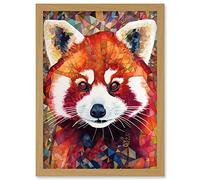 Artery8 Red Panda Portrait Multicoloured Folk Art Artwork Framed Wall Art Print A4