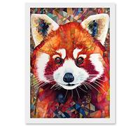 Artery8 Red Panda Portrait Multicoloured Folk Art Artwork Framed Wall Art Print A4