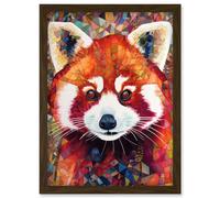 Red Panda Portrait Multicoloured Folk Art Artwork Framed Wall Art Print A4 Artery8 Brown One Size