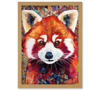 Artery8 Red Panda Portrait Multicoloured Folk Art Artwork Framed Wall Art Print A4