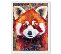 Artery8 Red Panda Portrait Multicoloured Folk Art Artwork Framed Wall Art Print A4