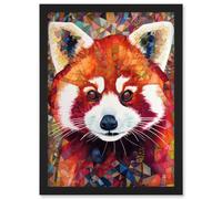Artery8 Red Panda Portrait Multicoloured Folk Art Wall Art Print - A4 Size
