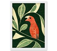 Doppelganger33 LTD Red Parrot On Tree Branch Vintage Linocut Illustration Artwork Framed Wall Art Print A4