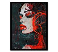 Artery8 Red Passion Woman Abstract Portrait Oil Painting Living Room Artwork Framed Wall Art Print A4