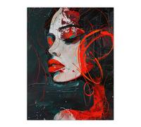 Artery8 Red Passion Woman Abstract Portrait Oil Painting Wall Art Print | Size: W12" x H16" Artery8 Red W12" x H16"