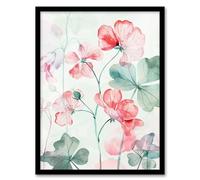 Artery8 Red Pastel Geranium Flowers Modern Watercolour Framed Art Print in Pink | Size: A4 Artery8 Pink A4