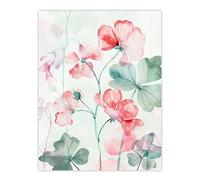 Artery8 Red Pastel Geranium Flowers Modern Watercolour Living Room Extra Large XL Wall Art Poster Print