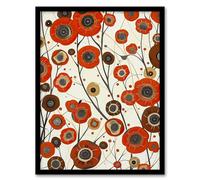 Artery8 Red Poppy Wildflowers Artwork Abstract Floral Living Room Artwork Framed Wall Art Print A4