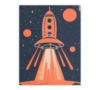 Artery8 Red Rocket Spaceship Launch Retro Style Design Kids Bedroom Extra Large XL Wall Art Poster Print