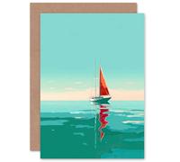Artery8 Red Sailboat at Sea for Him or Her Man Woman Birthday Thank You Congratulations Blank Art Greeting Card