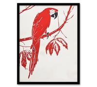 Artery8 Red Scarlet Macaw Parrot Bird on Tree Branch Living Room Artwork Framed Wall Art Print 18X24 Inch