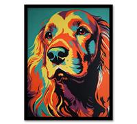 Artery8 Red Setter Dog Modern Flamboyant Colourful Graphic Coral Orange And Teal Yellow Artwork Framed Wall Art Print 18X24 Inch