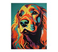 Artery8 Red Setter Dog Modern Flamboyant Colourful Graphic Coral Orange & Teal Yellow Unframed Wall Art Print Poster Home Decor Premium Artery8 Multicolor W12" x H16"