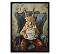 Artery8 Red Squirrel Bow Tie Tea Time Armchair Portrait Living Room Artwork Framed Wall Art Print 18X24 Inch