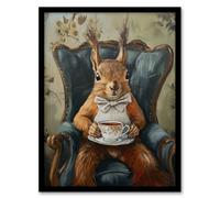 Artery8 Red Squirrel Bow Tie Tea Time Armchair Portrait Living Room Artwork Framed Wall Art Print A4