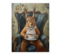 Artery8 Red Squirrel Bow Tie Tea Time Armchair Portrait Wall Art Print in Brown | Size: W12" x H16" Artery8 Brown W12" x H16"
