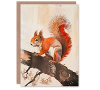Artery8 Red Squirrel on Tree Branch Painting Drawing Greeting Birthday Card Him Her All Blank