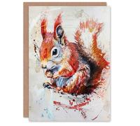 Artery8 Red Squirrel Painting Cute Woodland Animal Nature Greeting Birthday Card Him Her All Blank