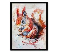 Artery8 Red Squirrel Painting Cute Woodland Animal Nature Living Room Artwork Framed Wall Art Print 18X24 Inch