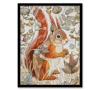 Red Squirrel Woodland Forest Floor Bright Framed Art Print Artery8 Brown A4