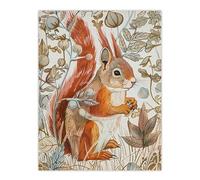Red Squirrel Woodland Forest Floor Bright Wall Art Print Artery8 Brown W24 inch x H32 inch