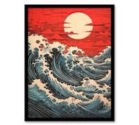 Artery8 Red Sunset Clouds and Storm Great Wave off Kanagawa Artwork Framed Wall Art Print 18X24 Inch