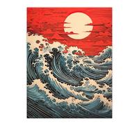Artery8 Red Sunset Clouds and Storm Great Wave off Kanagawa Large Wall Art Poster Print Thick Paper 18X24 Inch